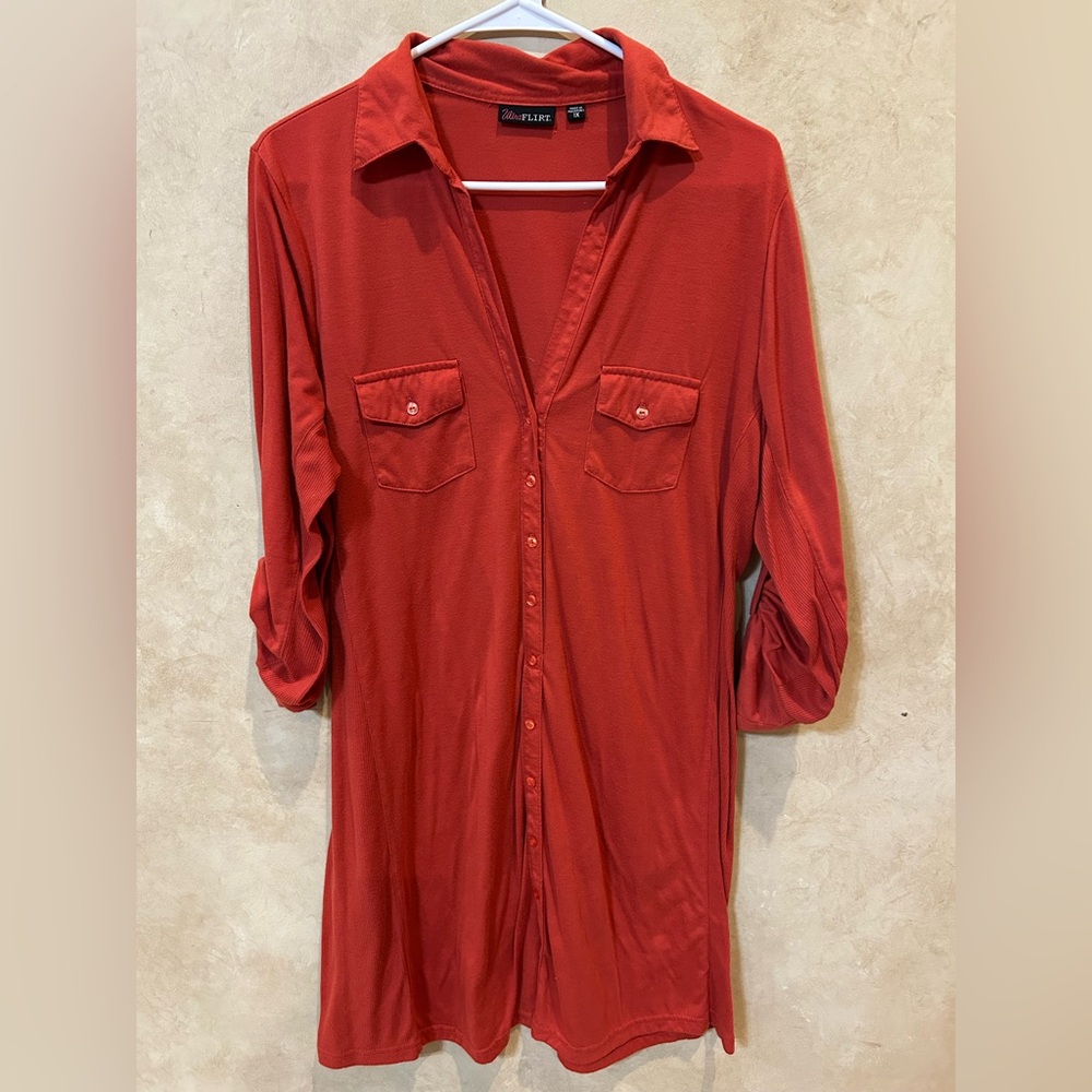 Ultra Flirt Vibrant Red Collared mini dress tunic top women’s plus 1x versatile